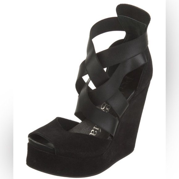 Pedro Garcia Black Suede Wedge Sandals sz 7 ex condition - Picture 5 of 6